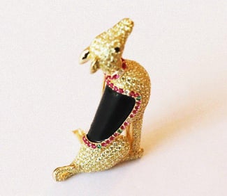 Dog Brooch 18k Yellow Gold Overlay 925