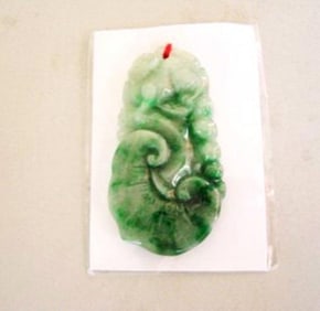 Natural Carved Dragon Jade & Ruyi Pendant Grade:A