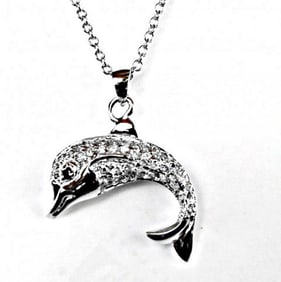 Dolphin Necklace .86CT 18k W/G Overlay 925
