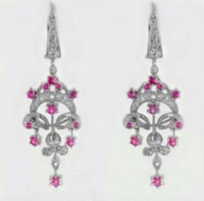 Pink Sapphire Diamond Chandelier Earring 1.47Ct 14k W/g