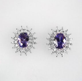 Creation Diamond/Tanzanit Earrings 3.25Ct 18k W/g Overlay