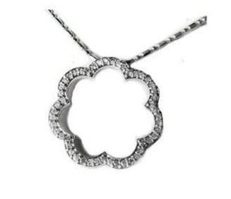 Scallop Diamond Pendant .74 Carat 14k White Gold