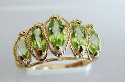 Marquise Peridot Ring 2.48 Carat 14k Yellow Gold