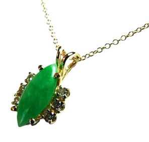 Natural Jade Pendant & Diamond .25CT 14k Y/G