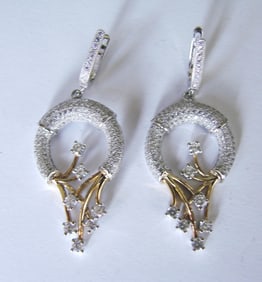 Creation Diamond Chandeliers Ear 2.36Ct 18k W-Y/g Overlay