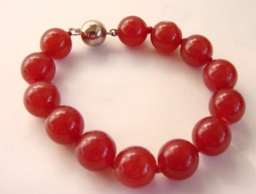 Elegant Red Jade Bead  Bracelet 7" inch