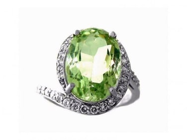 Green Amethyst Diamond Ring 10.20Ct 14k W/g