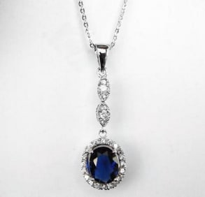 Creation Diamond/Blue Sapphire Pendant 1.93Ct 18k W/g overlay