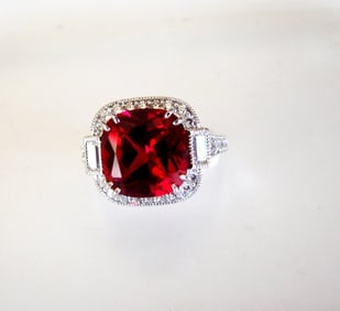Creation Daimond Ruby Ring 7.61Ct 18k W/g Overlay