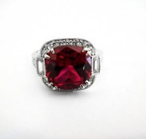 Creation Daimond Ruby Ring 7.61Ct 18k W/g Overlay