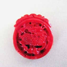 Natural Carved Dragon Coral Pendant 33 Ct