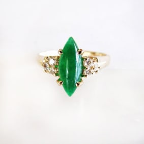 Diamond-Imperial Jadeite Jade Ring 2.76Ct 14k Y/g-Sz 7