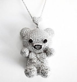 Bear Pendant Creation Diamond 5.95Ct 18k W/g Overlay
