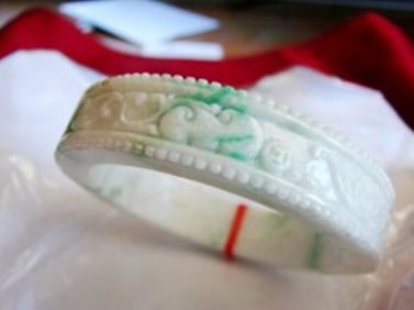 Natural Jadeite Jade Carved Bangle Grade A Size 7