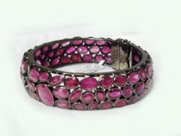 Natural Gems Ruby Bangle 110.67Carat 18k B/g Overlay