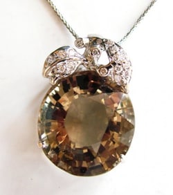 Smoky Topaz Pendant 37.10CT 18k W/g Overlay