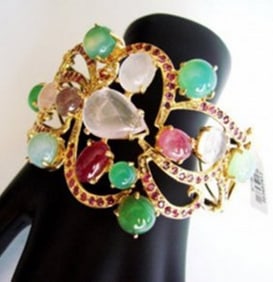 Bangle Natural Gems Multicolor 69.89Ct 18k Y/g Overlay