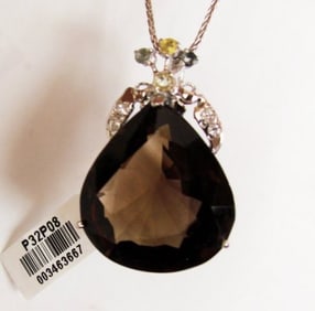 Smoky Topaz Pendant 28.65Ct 18k W/g Overlay