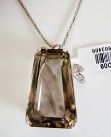 Smoky Topaz Pendant 43.58Ct 18k W/g Overlay