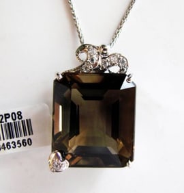 Smoky Topaz Pendant 27.65Ct 18k W/g Overlay