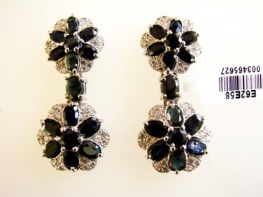 Sapphire&Creation Diamond Earr 19.25Ct 18k W/g Overlay