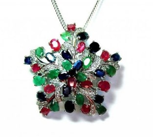 Natural Gems Multicolor Pendant 15.02 Carat 18k W/g Overlay
