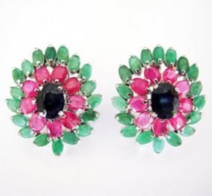 Natural Multicolor Earring 25.34Ct 18k W/g Overlay