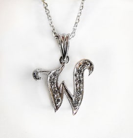 Initial Pendant 'W' Diamond .09Ct 14k W/g