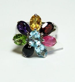 Natural Multicolor Ring 9.20Ct 18k W/g Overlay