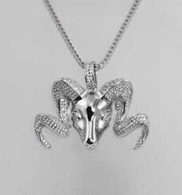 Long Horn Pendant 18k White Gold Overlay 925