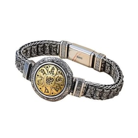 Men 925 Silver Six-character mantra wheel transfer bracelet