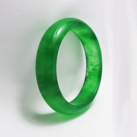 Translucent Solid Green Chinese Jade Bangle Size: 7