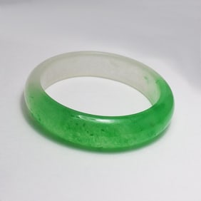 Translucent Solid Green/Creamy Chinese Jade Bangle