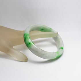 Translucent Solid Green/ Creamy Chinese Jade Bangle