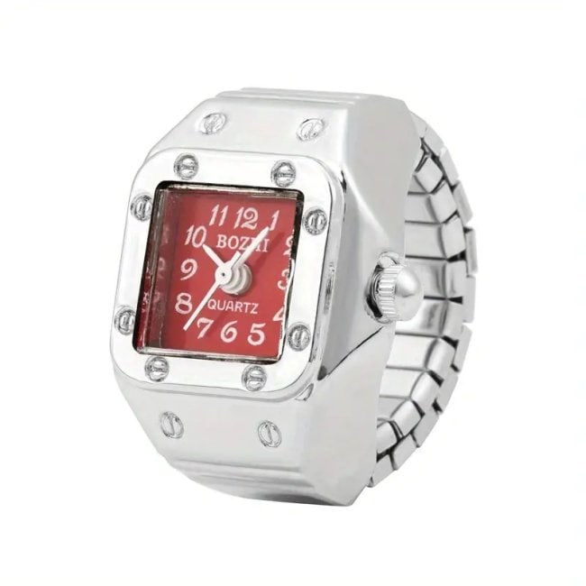 Men's Quartz Watch Ring With Watch, Mini Finger Watch, Not Waterproof: Men's Quartz Watch Ring Qty: 1 Color: White Size: Overall fit: True to size Strap Material: Nylon Dial Shape: Square Waterproof Depth: Not Waterproof Display Type: Pointer Style: Vintage