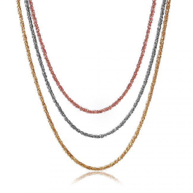 TRI-Color Sterling Silver 925 Chain Necklace: Item: Sterling Silver Tri-Color 3 Chain Necklace Link: 18 inches Width: 2mm Metal 18k Tri-Color Overlay 925 Silver Style: 3 Layers Condition: New Made in Italy