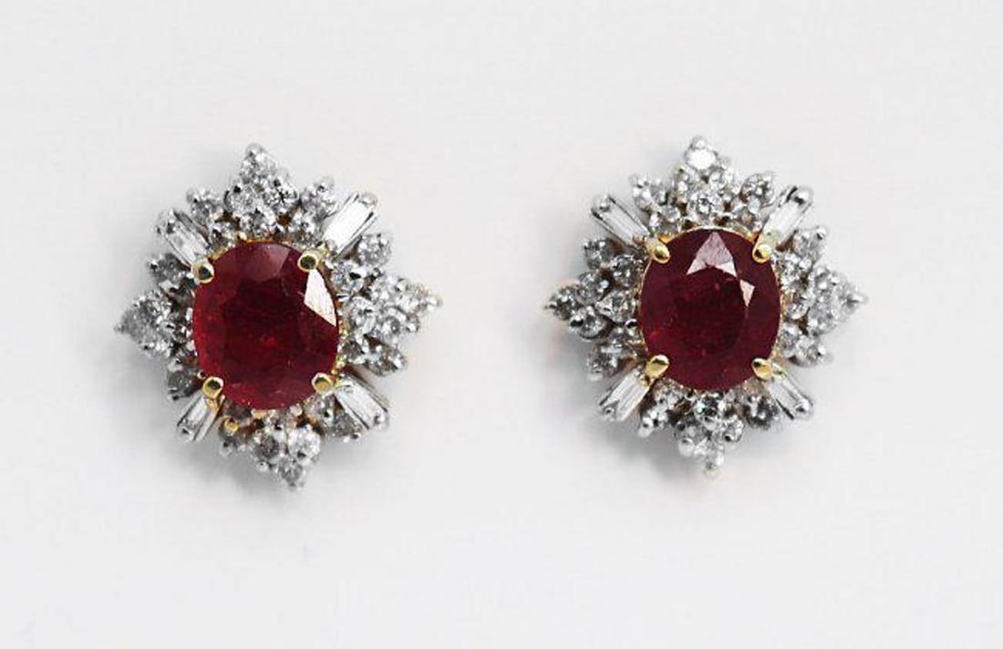 Natural Ruby Diamond Earrings: 9.24Ct 14K Y/G (1 of 4)