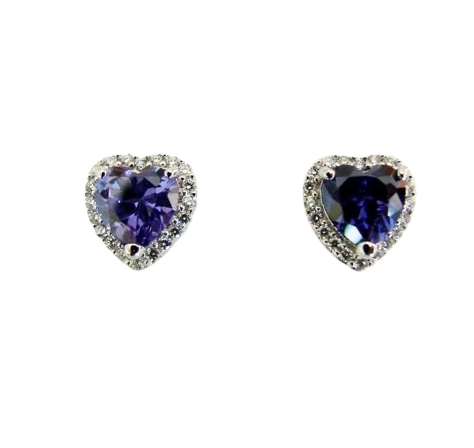 Creation Diamond/Tanzanite Earrings 4.18Ct 18k W/g Overlay: Gem: Creation Diamond/Tanzanite Qty: Pairs Item: Earrings Diameter: L 10 x W 10 mm Measurement: 7x7 mm 2 Pcs Center stone: 2.90 carat Heart shape (Clarity: VSI, Color: Dark Violet Blue) 40 Pcs Creatio