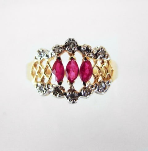 Marquise Ruby Diamond Ring .52Ct 14k Yellow Gold (1 of 2)
