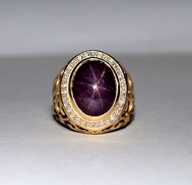 Natural Star Ruby Diamond Men Ring 24.27Ct 14K Y/g SZ-8 (1 of 6)