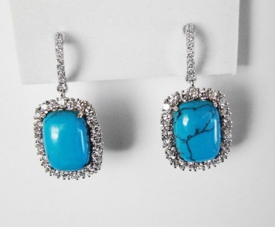 Natural Turquoise Earrings 17.29Ct 18k W/g Overlay (1 of 3)