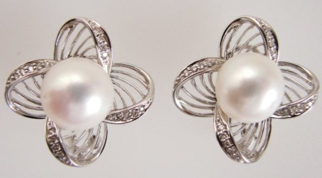 Culture Pearl Diamonds Earring .30Ct 14k W/g (1 of 4)