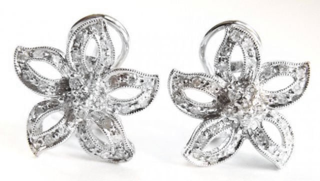 Flower Design Diamonds Earrings .86Ct 14k W/g (1 of 4)