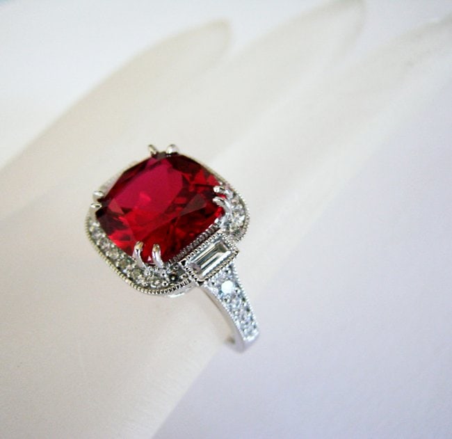 Creation Daimond Ruby Ring 7.61Ct 18k W/g Overlay - 3