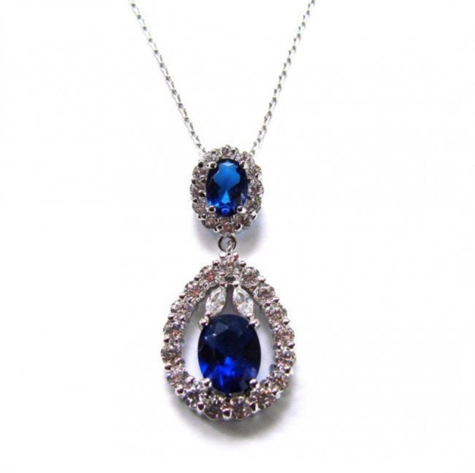 Creation Diamond/Blue Sapphire Pendant 5.88Ct 18k W/g Overlay (1 of 3)