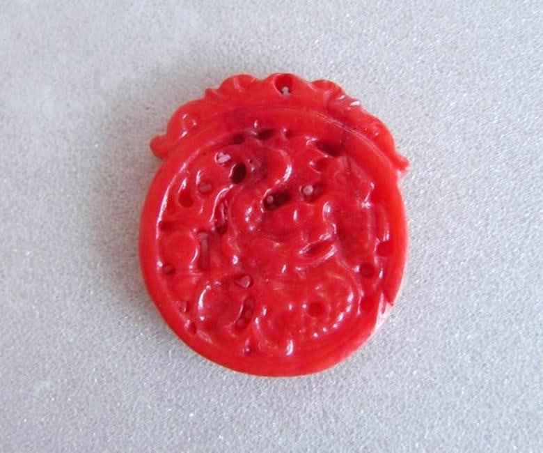 Natural Carved Dragon Coral Pendant 18.27 Ct (1 of 3)