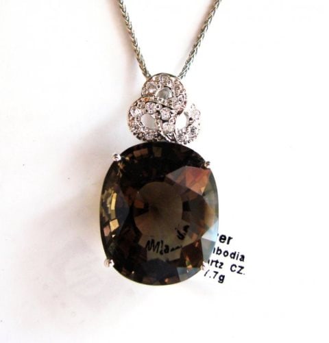 Smoky Topaz Pendant 16.28CT W/G Ovarlay: Gem Type: Natural Smokey Topaz/Creation Diamond Quantity: 1 Smoky Topaz: Approx 16.28Carat (Oval Shaped, Cut: Facet, Size: 26x21x13mm) Clarity: VS1, Color: Dark Brown, Treatment: None Hardness 7 Origi