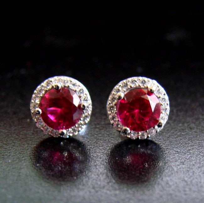 Creation Diamond & Ruby Stud Earring 2.62Ct 18k W/g (1 of 2)