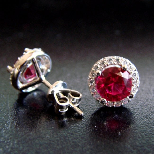 Creation Diamond & Ruby Stud Earring 2.62Ct 18k W/g - 2