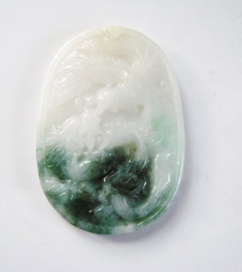Natural green jadeite jade Dragon and Phoenix Grade A (1 of 3)